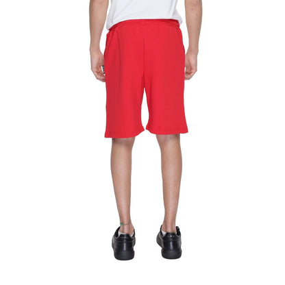 Back view of Icon Red Cotton Bermuda Shorts with adjustable waistband and modern design.