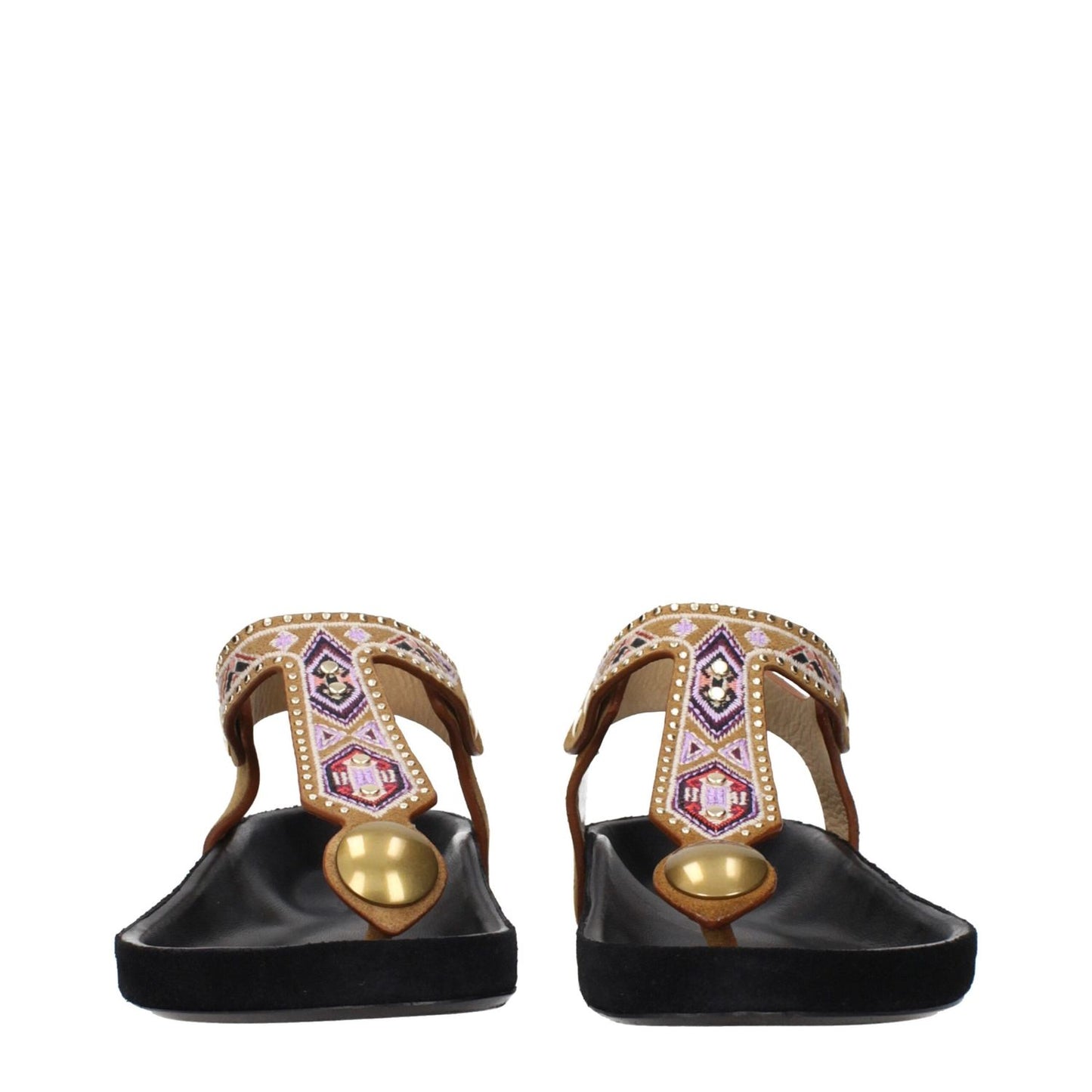 Isabel Marant Beige Leather Flip-Flop Sandals with studs, embellishments, vintage effect; product code F84901, MPN SD0115FCC2A01S50CO