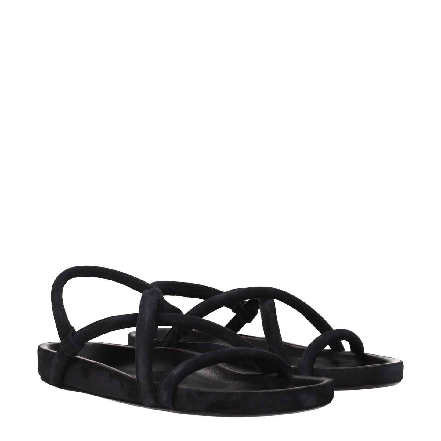 Isabel Marant Black Leather Flat Sandals with suede in black, featuring an open toe and low flat heel, showcasing a casual vintage style.