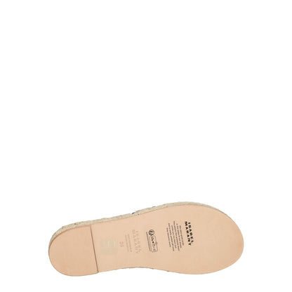 Isabel Marant Black Leather Flat Sandals with suede upper and buckle closure, showcasing open toe design and silver details.