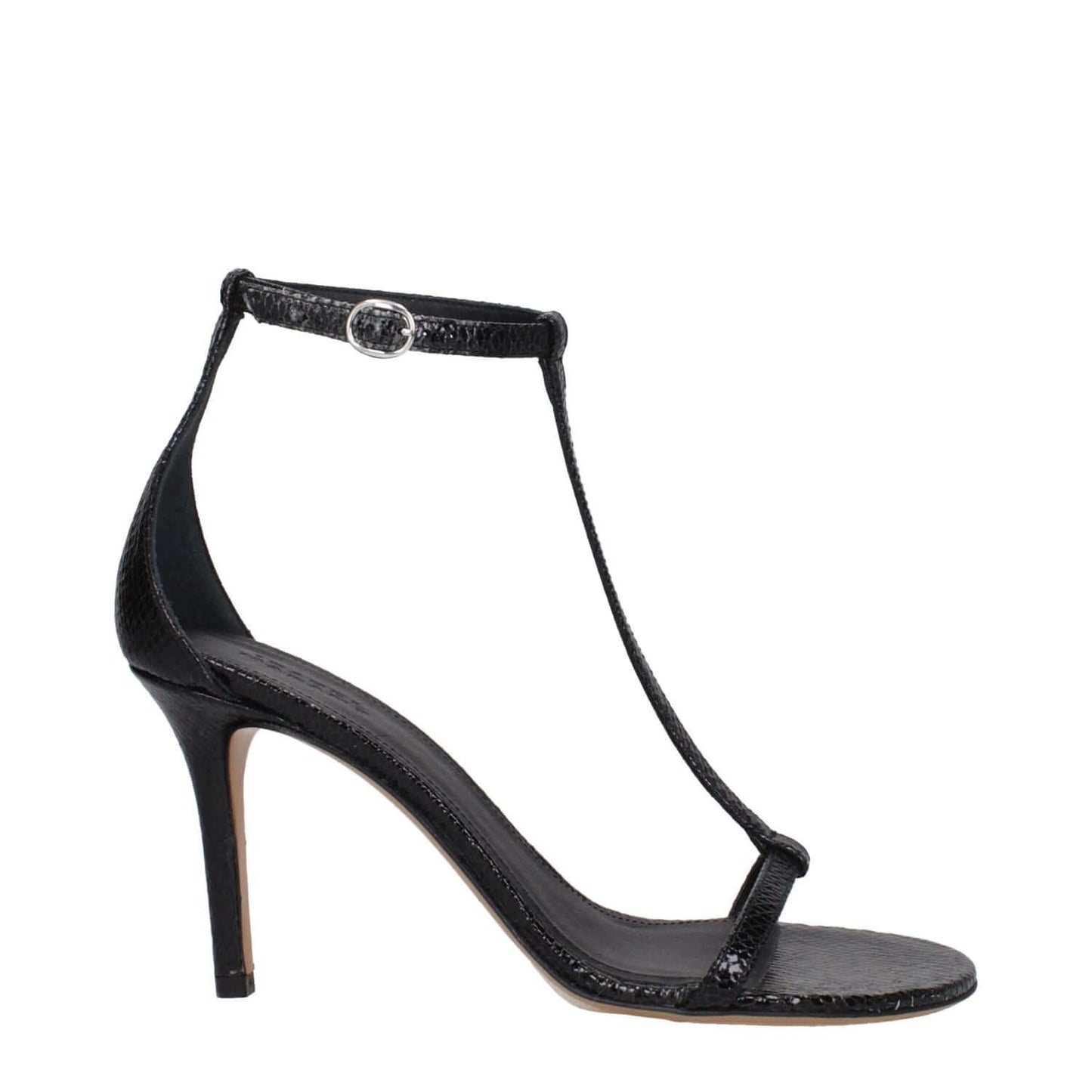 Isabel Marant Black Leather Stiletto Heel Sandals, open toe, suede texture, casual style with self-tie closure.