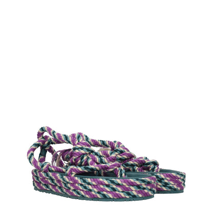 Isabel Marant Multicolor Fabric Flat Sandals with open toe and self-tie closure, featuring rubber sole and mid heels, casual style design.