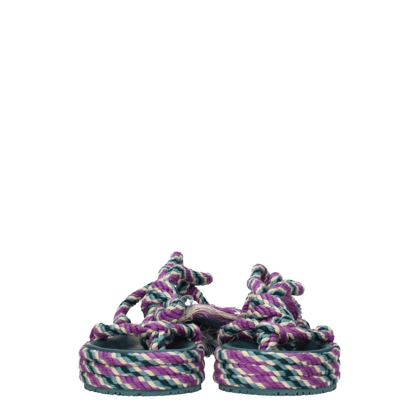 Isabel Marant Multicolor Fabric Flat Sandals with self-tie closure, open toe, and mid heels. Casual style with rubber sole.