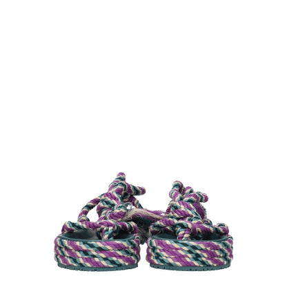 Isabel Marant Multicolor Fabric Flat Sandals with self-tie closure, open toe, and mid heels. Casual style with rubber sole.