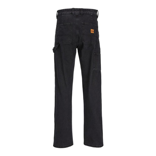 Back view of Jack Jones Black Cotton Relaxed Fit Jean with carpenter cut and side pockets.