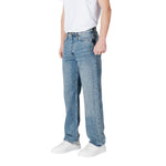 Man wearing Jack Jones Blue Cotton Relaxed Fit Jean showcasing comfortable and stylish loose fit denim for a modern casual look.