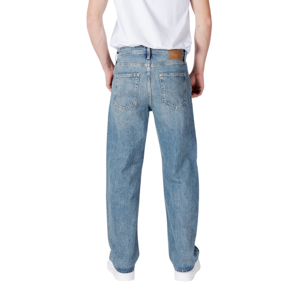Back view of Jack Jones Blue Cotton Relaxed Fit Jean for men with five-pocket design, demonstrating casual and modern style.