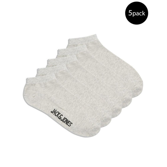 Jack Jones Gray Cotton Socks 5-pack for men, featuring soft breathable materials, ideal for everyday indoor and outdoor wear.