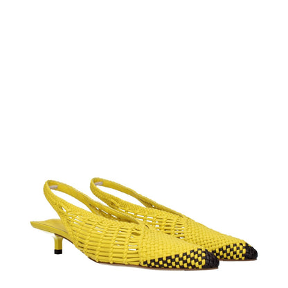 Jacquemus Yellow Leather Sandals with woven design and low heels, featuring black accents, MPN 241FO1384357250, code F84876.
