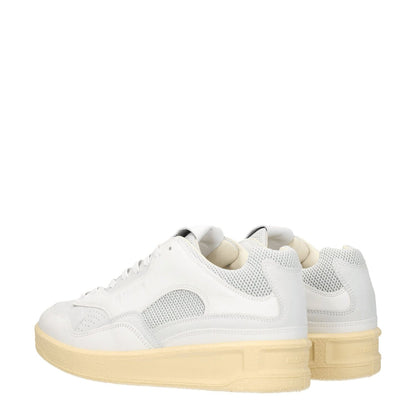 Jil Sander White Leather Low Tops with back logo, lace-up closure, and round toe, featuring a sporty glam style.