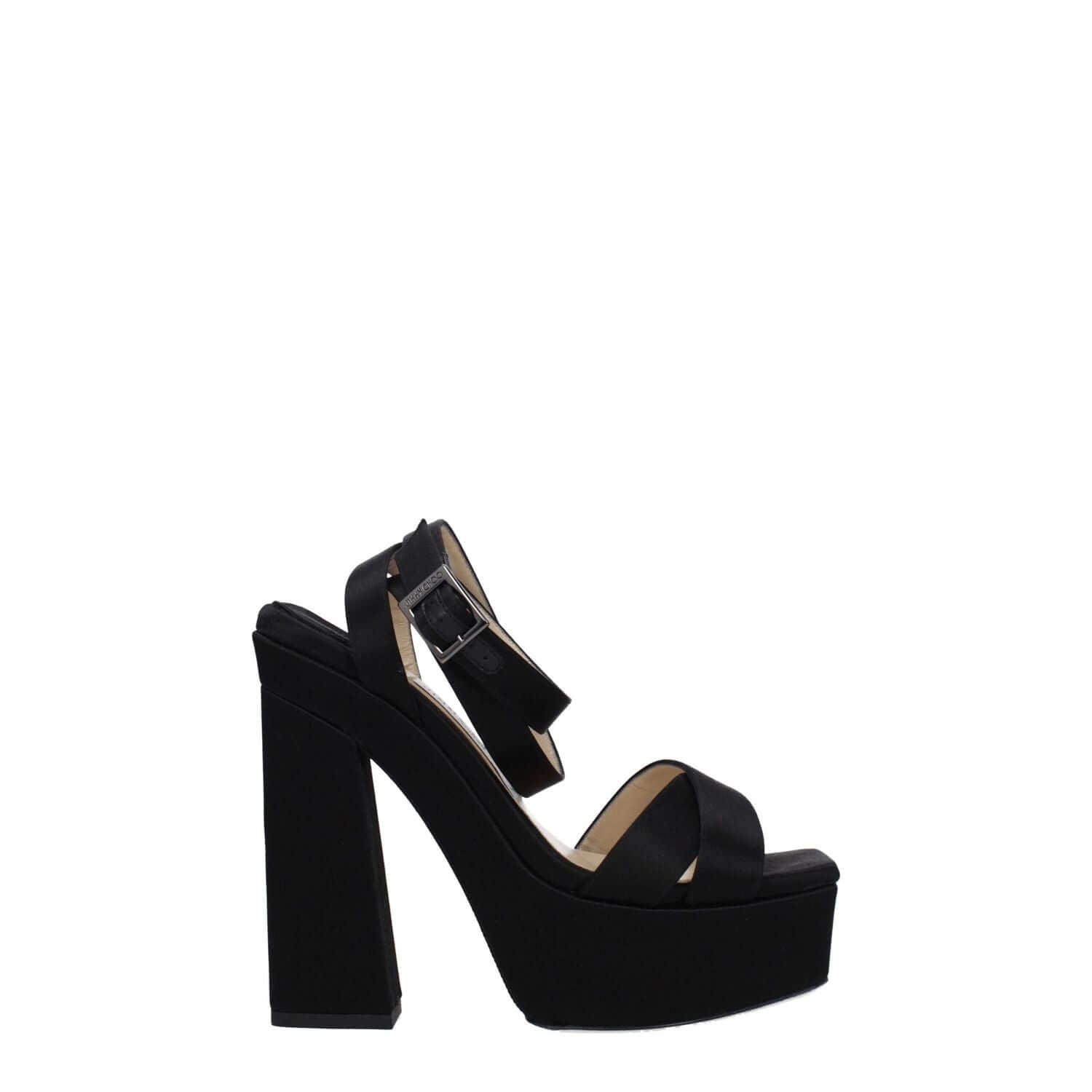 Jimmy Choo Black Satin Platform Sandals