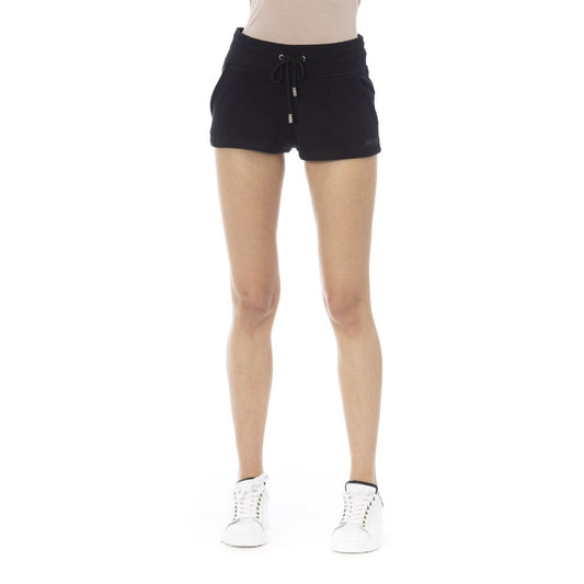 Woman wearing Just Cavalli Black Cotton Women Short with drawstring waist.