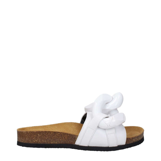 Jw Anderson White Leather Slippers, casual open toe design with rubber sole and front detail, code F66888, MPN ANW36015A101.