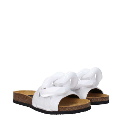 Jw Anderson White Leather Slippers with front detail, casual style, open toe, low flat heel, rubber sole, MPN ANW36015A101