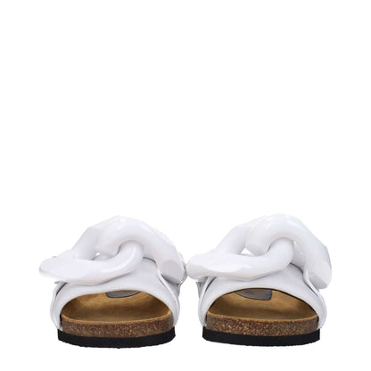 Jw Anderson White Leather Slippers with front detail, low flat heel, and open toe design, perfect for casual wear.
