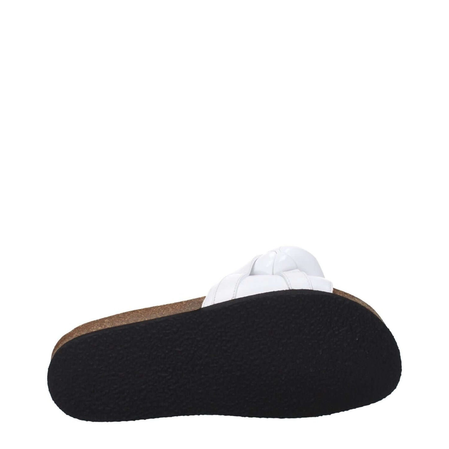 Jw Anderson White Leather Slippers with open toe and rubber sole, side view showcasing front detail and casual style.