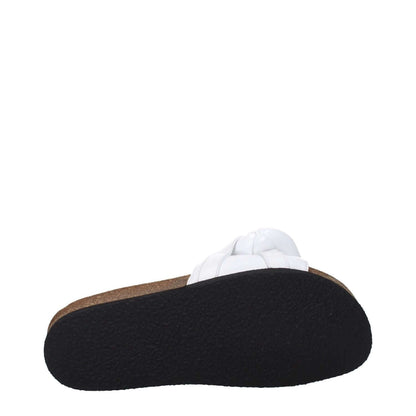 Jw Anderson White Leather Slippers with open toe and rubber sole, side view showcasing front detail and casual style.
