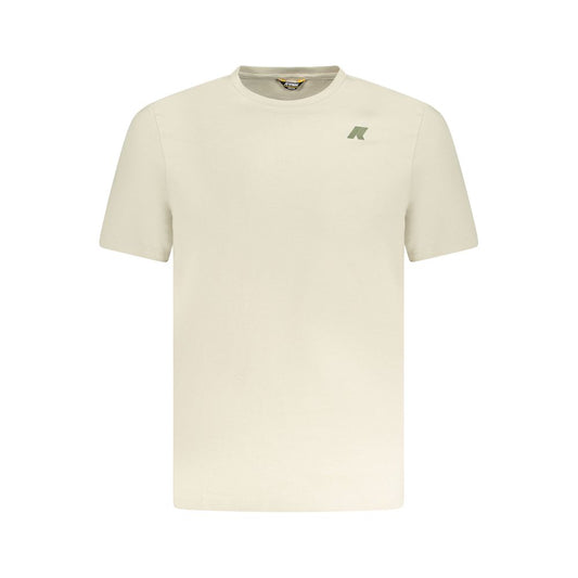 K-WAY Beige Cotton T-Shirt with short sleeves, crew neck, embossed print, and logo