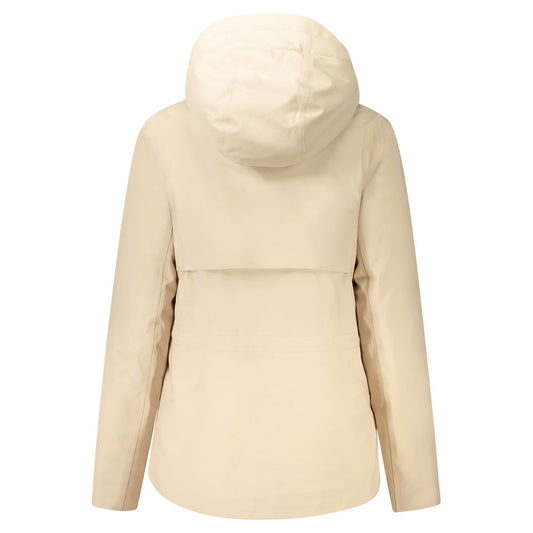 K-WAY Beige Polyester Jackets & Coat with hood, double padding, contrasting details, buttons, and zip viewed from the back.