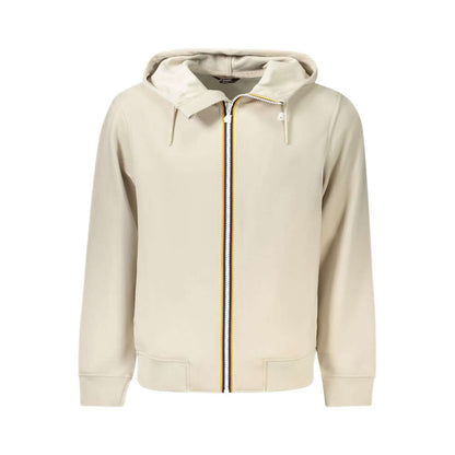 K-WAY Beige Polyester Men Sweater Hooded featuring zip-up front and dual pockets for stylish functionality.