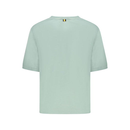 Back view of K-WAY Green Cotton Tops & T-Shirt with short sleeves, wide neck, and logo application.