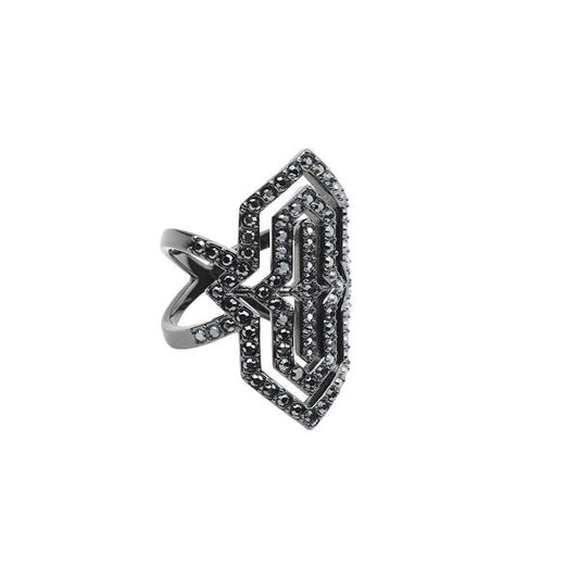 KARL LAGERFELD JEWELS JEWELRY Mod. 5448405 geometric ring with black stones