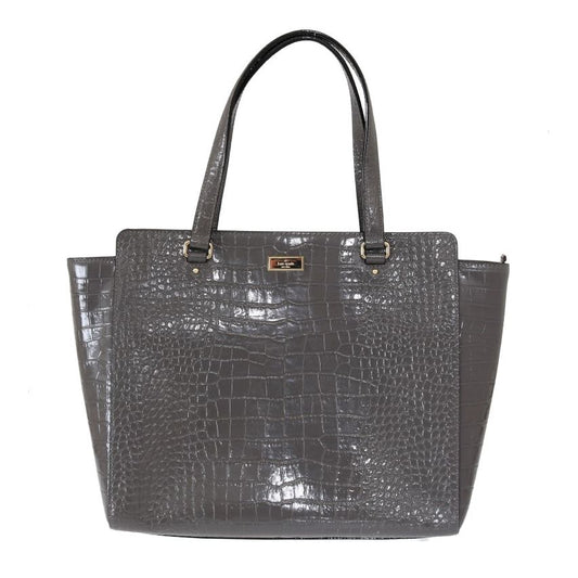 Kate Spade Grey Croc Embossed Leather Elissa Bristol Drive Tote Handbag Bag with gold-tone hardware in deep graphite color.