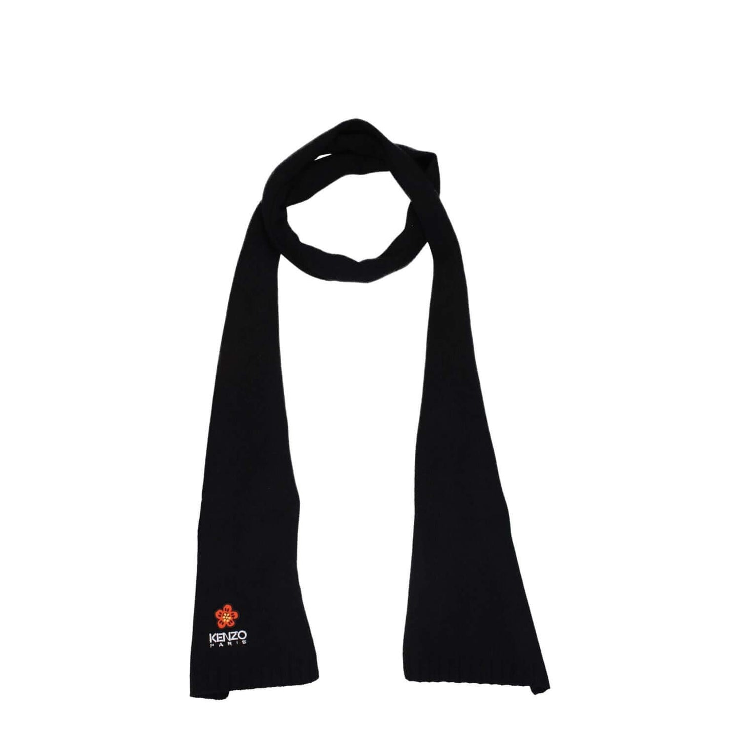 Kenzo Black Wool Scarf featuring logo, 100% wool, casual style, 20×250 cm.