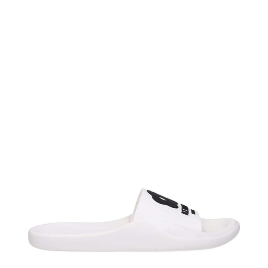 Alt Tag: Kenzo White Cotton Slippers with front logo, open toe, rubber sole, low flat heel, MPN FE52MU110P5102.
