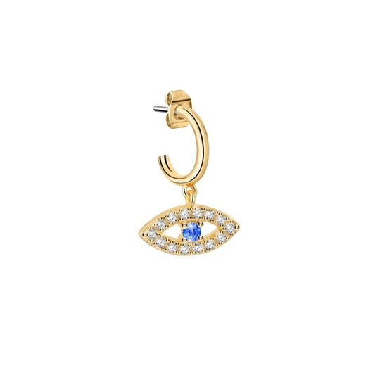 Gold earring with eye-shaped pendant featuring a blue gemstone from LA PETITE STORY JEWELRY Mod. LPS02ARQ34 collection.
