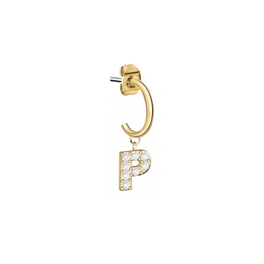 Gold earring with letter P charm and crystals from LA PETITE STORY JEWELRY Mod. LPS02ARQ72.