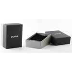 Official packaging box for LORUS Mod. DRESS wristwatch, featuring elegant black and grey design.
