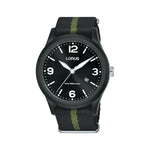 LORUS WATCHES Mod. RH943LX9 gent's quartz wristwatch with black dial, plastic case and strap, 10 ATM water resistant, in official box.