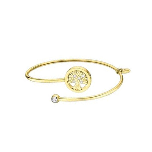 LOTUS JEWELS JEWELRY Mod. LS2169-2/8 gold bangle bracelet with tree charm and crystal accent.