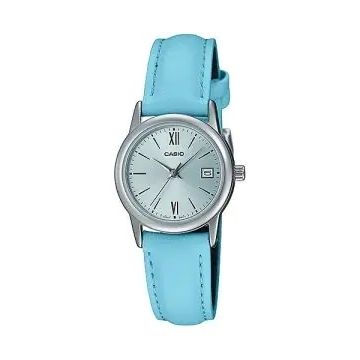 CASIO COLLECTION Mod. LADY DATE SILVER, LEATHER - LIGHT BLUE-0