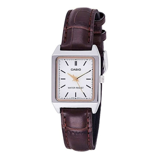 CASIO COLLECTION Mod. TANK. LEATHER - WHITE wristwatch for ladies with splash-proof alloy case and leather strap, quartz movement, in official box.