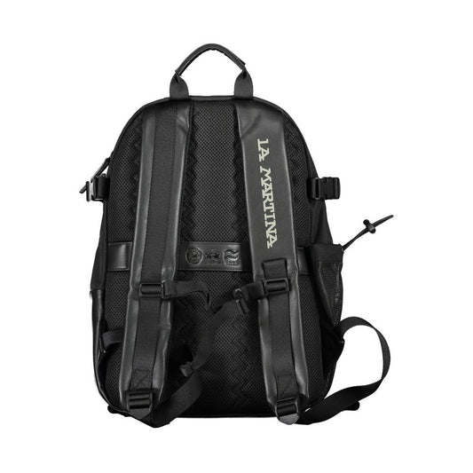 Back view of La Martina Black Polyester Backpack with adjustable straps and logo print