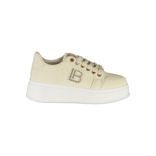 Laura Biagiotti Beige Polyester Women Sneaker with rhinestones and 4 cm wedge