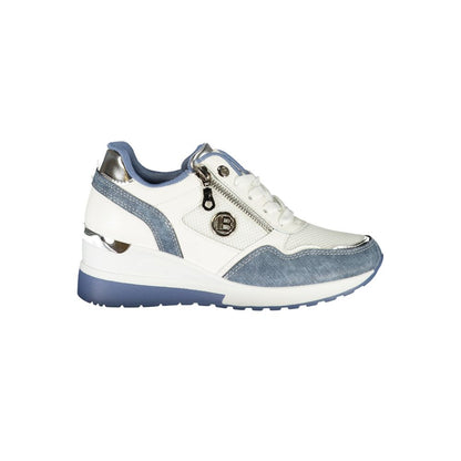 Laura Biagiotti Blue Synthetic Women Sneaker with sporty design, side zip, and embroidery details.
