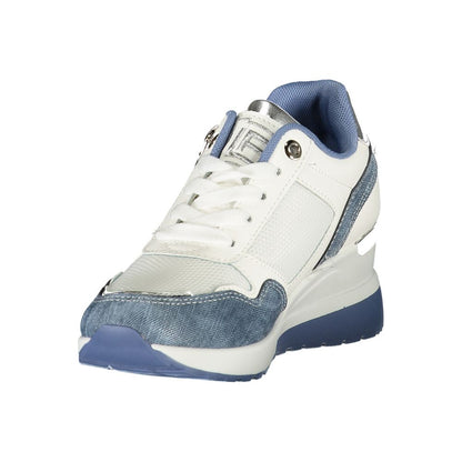 Laura Biagiotti Blue Synthetic Women Sneaker with bold blue accents and side zip, featuring intricate embroidery and sporty style.