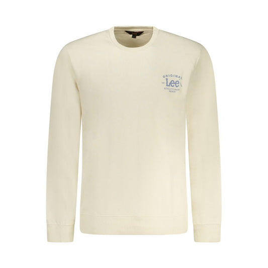 Lee Beige Cotton Men Sweater with logo print, crew neck, and regular fit, perfect for classic style and comfort.