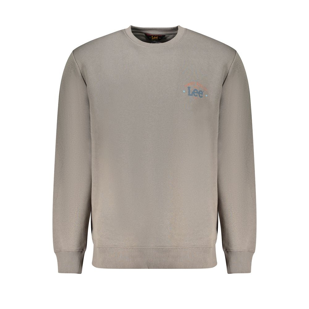 Lee Gray Cotton Men Sweater with bold logo print, crew neck, ideal for casual luxury and comfort, crafted from cotton and polyester blend.