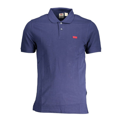 Levi's Blue Cotton Men Polo Shirt with logo, two-button placket, short sleeves, ideal for casual style.