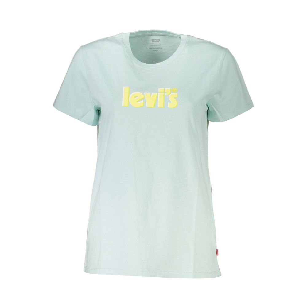 Levi's Blue Cotton Women T-Shirt with bold logo, classic short sleeve design, and crew neck made from soft cotton fabric.