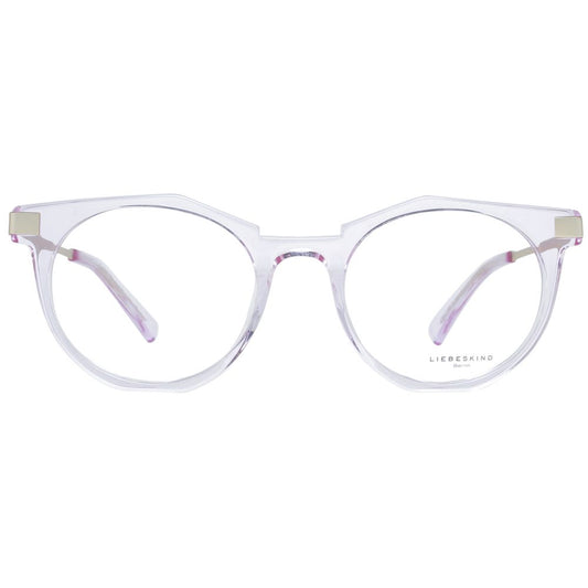 Liebeskind Purple Unisex Glasses Frame made of acetate with full-rim round style, featuring 49mm demo plastic lenses.