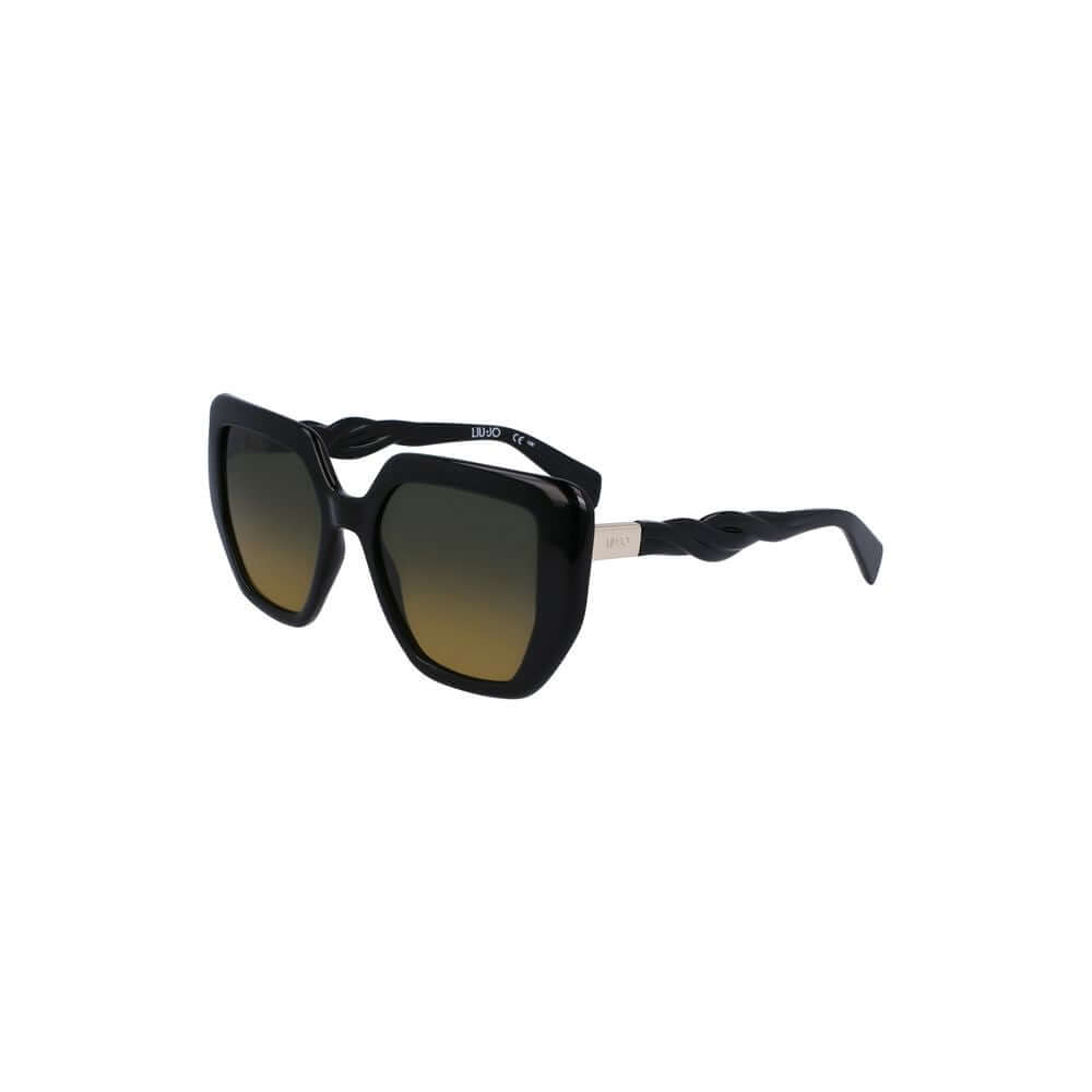 Liu Jo Black Bio Injected Women Sunglasses with square yellow tinted lenses and eco-friendly black frame for chic sustainable style
