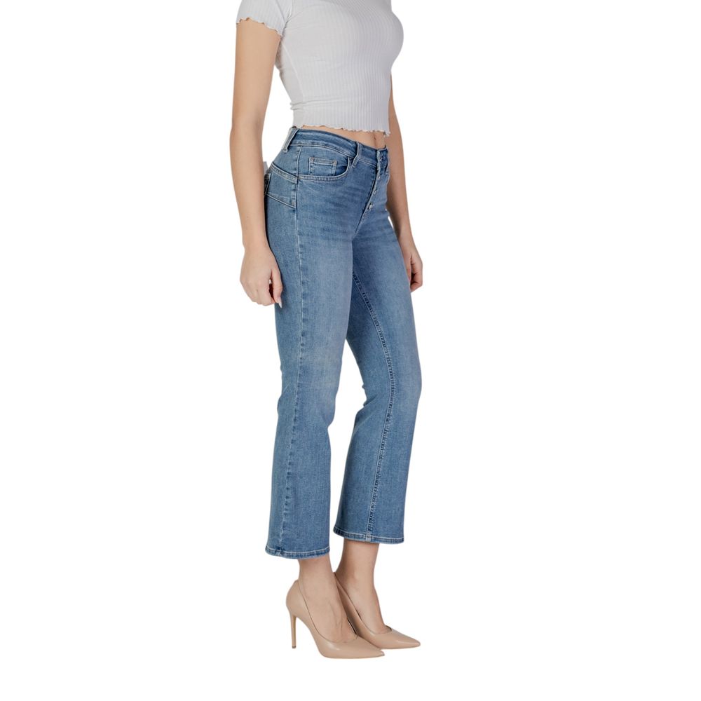 Liu Jo Blue Cotton Bootcut Jeans showcasing high waist design and flared leg, ideal for style and comfort