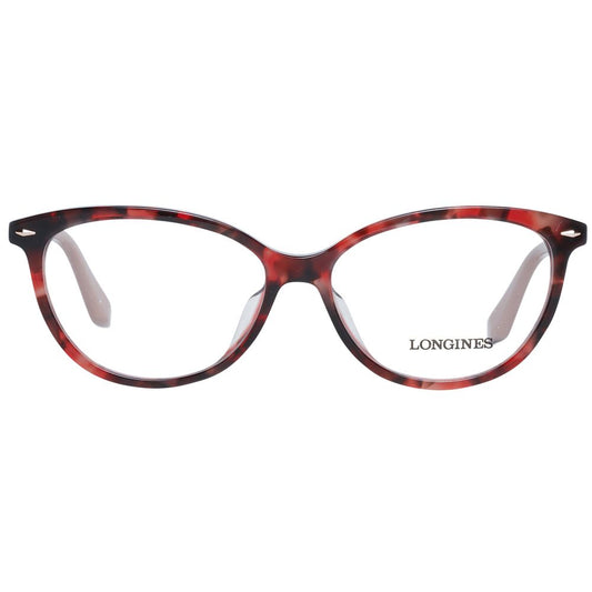 Longines Red Women Glasses Frame, cat eye full-rim plastic with demo lenses, size 54-14-140, luxury eyewear for women.