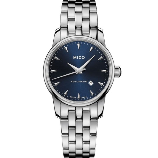 MIDO MOD. BARONCELLI ladies watch with stainless steel bracelet, automatic movement, sapphire dial, 5 ATM water resistance.