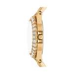 Side view of MICHAEL KORS WATCHES Mod. MK7394 in gold with crystal accents and logo on the crown.